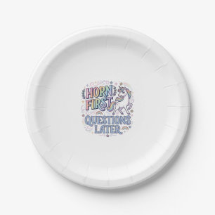 Assiettes En Carton Corne de Licorne Questions D'abord Plus Tard Adora