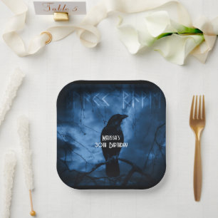 Assiettes En Carton Corneille noire avec Runes style gothique foncé An