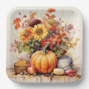 Assiettes En Carton Cornucopie des couleurs : Feuillage et fleurs