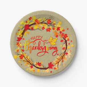 Assiettes En Carton Correspondance Thanksgiving Autumn Leaf Tones 7" (
