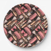 Assiettes En Carton Cosmétiques Rose Motif Paillettes (Devant)