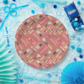 Assiettes En Carton Cosmétiques Rose Motif Paillettes (Fête)