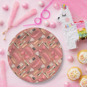 Assiettes En Carton Cosmétiques Rose Motif Paillettes