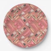 Assiettes En Carton Cosmétiques Rose Motif Paillettes (Devant)