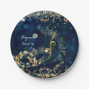 Assiettes En Carton Costume Bleu et Or Masque de Mascarade Anniversair