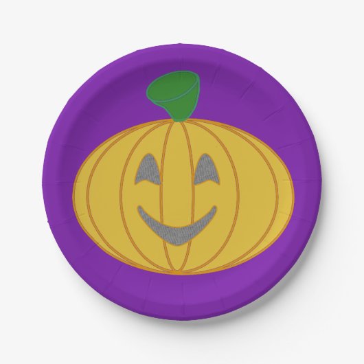 Assiettes En Carton Costume Citrouille gai Design Halloween Orange (Devant)