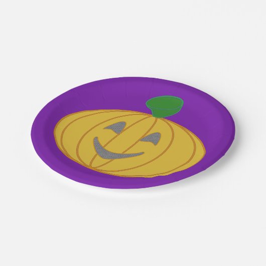 Assiettes En Carton Costume Citrouille gai Design Halloween Orange (Angle)