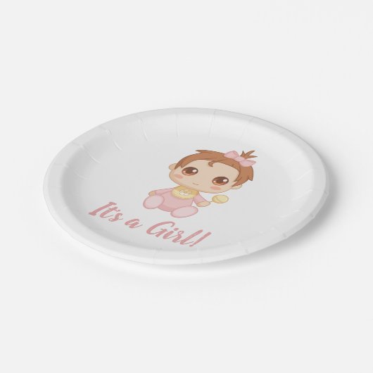 Assiettes En Carton Costume de bébé rose (Angle)