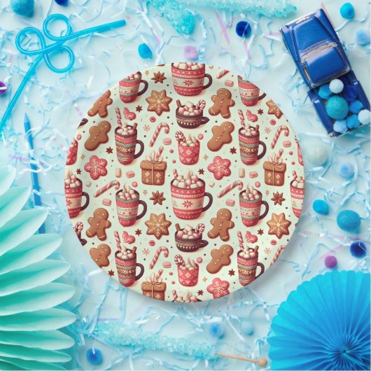 Assiettes En Carton Cosy Christmas Cocoa and Gingerpain Motif (Fête)