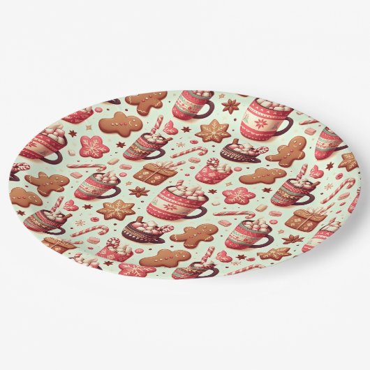 Assiettes En Carton Cosy Christmas Cocoa and Gingerpain Motif (Angle)