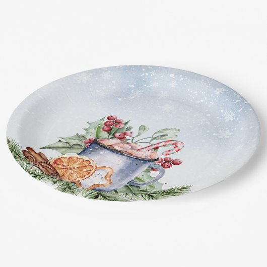 Assiettes En Carton Cosy Coca chaud hiver Baby shower neigeux (Angle)