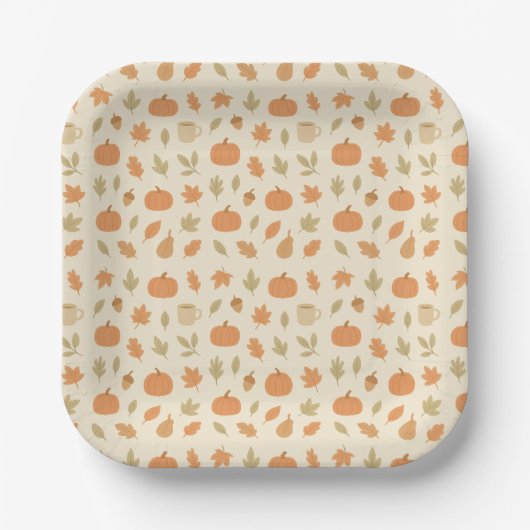 Assiettes En Carton Cosy épice Citrouille Automne Motif sans couture (Recto)