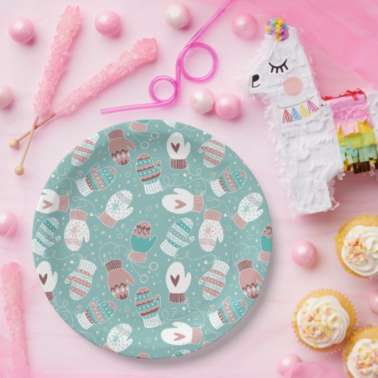 Assiettes En Carton Cosy hiver Noël Mittens Motif à Mint (Fête)