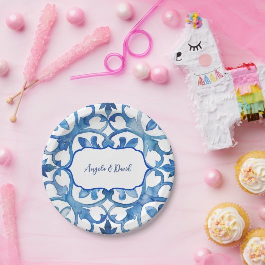 Assiettes En Carton Côte d'Amalfi Tuiles Blanches Bleues Italie  (Fête)