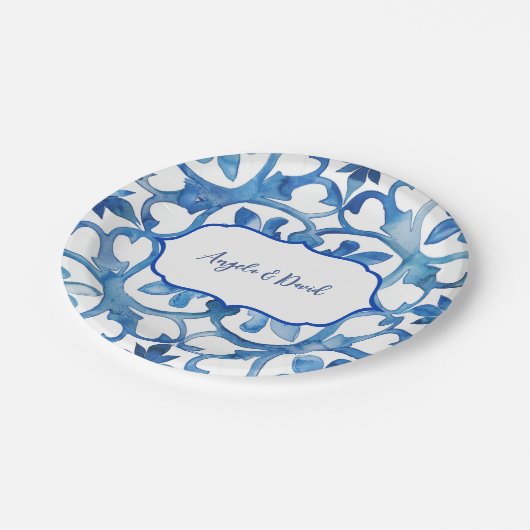 Assiettes En Carton Côte d'Amalfi Tuiles Blanches Bleues Italie  (Angle)