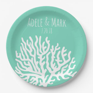 Assiettes En Carton Côte Mer Blanche Corail Mer Verre Vert Mariage
