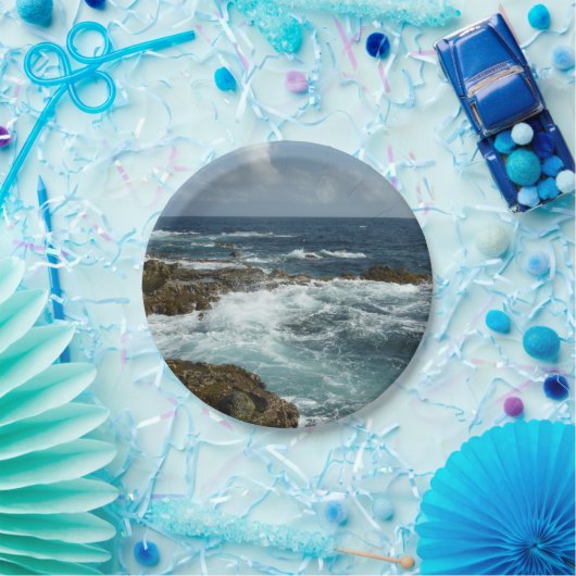 Assiettes En Carton Côte rocheuse d'Aruba et océan bleu (Fête)