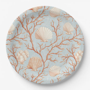 Assiettes En Carton Côtier rustique - Coquillages, Starfish, Reef (36)