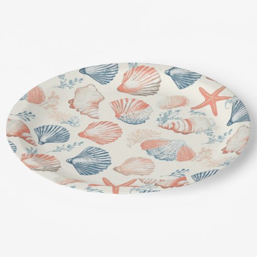 Assiettes En Carton Côtière rustique - Coquillages, Starfish, Reef (23 (Angle)
