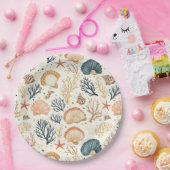 Assiettes En Carton Côtière rustique - Coquillages, Starfish, Reef (24 (Fête)