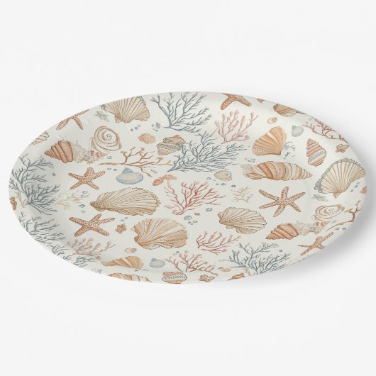 Assiettes En Carton Côtière rustique - Coquillages, Starfish, Reef (32 (Angle)