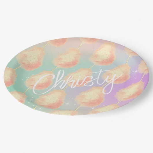 Assiettes En Carton Coton bonbon étoile poussière pêche turquoise viol (Angle)