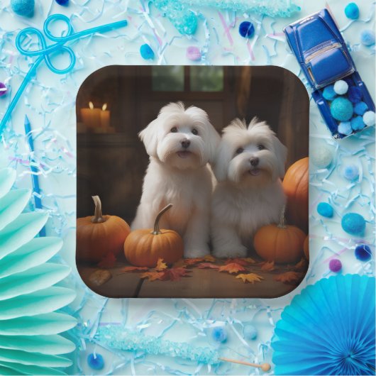 Assiettes En Carton Coton De Tulear Chiot Automne Citrouille délice (Fête)