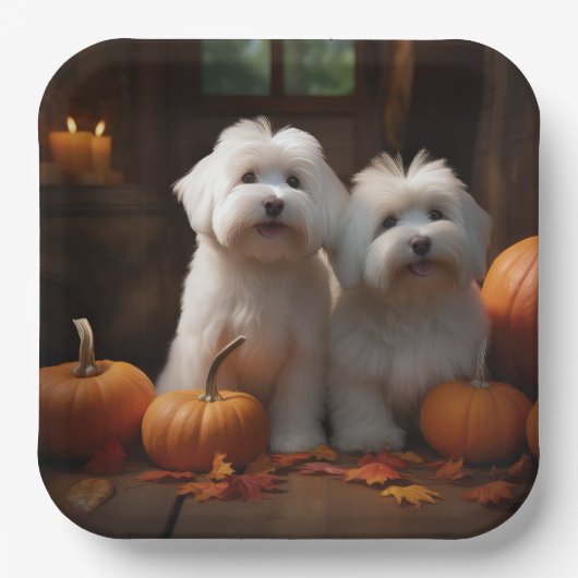 Assiettes En Carton Coton De Tulear Chiot Automne Citrouille délice (Recto)
