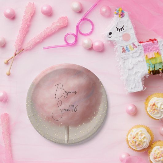 Assiettes En Carton Coton rose Bonbon or Confetti fête d'anniversaire (Fête)