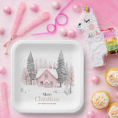Assiettes En Carton Cottage d'hiver rose Noël (Fête)