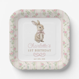 Assiettes En Carton Cottage rose Chic Bunny Floral Girl Anniversaire