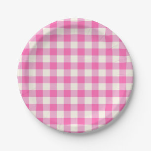 Assiettes En Carton Cottagecore En vichy rose
