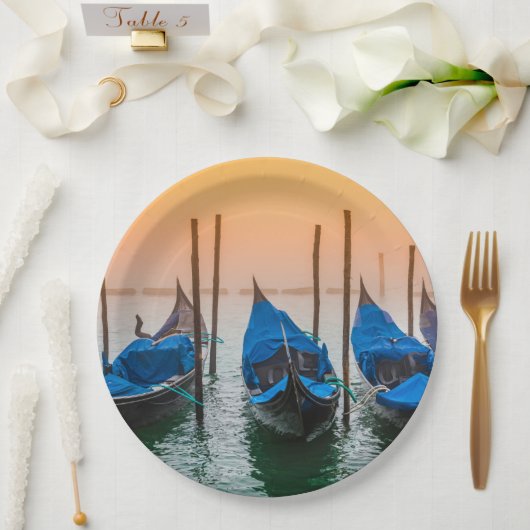 Assiettes En Carton Coucher de soleil à Venise (Mariage)