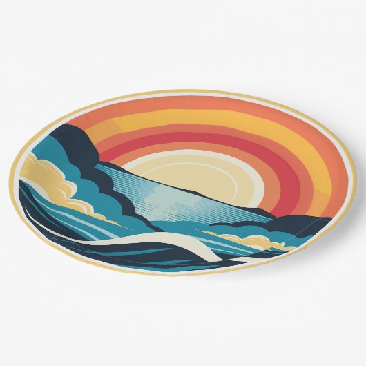 Assiettes En Carton Coucher de soleil Art déco zen sur l'eau (Angle)