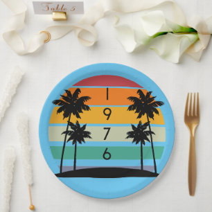 Assiettes En Carton Coucher de soleil de bande rétro 1976 Vintage