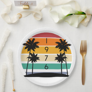 Assiettes En Carton Coucher de soleil de bande rétro 1976 Vintage