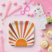 Assiettes En Carton Coucher de soleil rétro Coucher de soleil orange j (Fête)