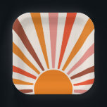 Assiettes En Carton Coucher de soleil rétro Coucher de soleil orange j<br><div class="desc">Voici le soleil. Le design rétro du soleil éclate dans les tons chauds rose,  marron,  orange. Rayons de soleil orange modernes rétro,  soleil matinal géométrique art abstrait.</div>