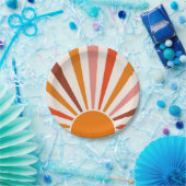 Assiettes En Carton Coucher de soleil rétro Coucher de soleil orange j (Fête)