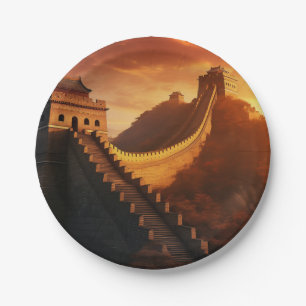 Assiettes En Carton Coucher de soleil sur la Grande Muraille de Chine 