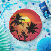 Assiettes En Carton Coucher de soleil tropical (Fête)