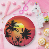 Assiettes En Carton Coucher de soleil tropical (Fête)