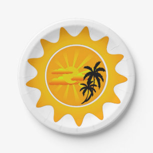 Assiettes En Carton Coucher de soleil tropical