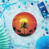 Assiettes En Carton Coucher de soleil tropical (Fête)