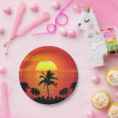 Assiettes En Carton Coucher de soleil tropical (Fête)