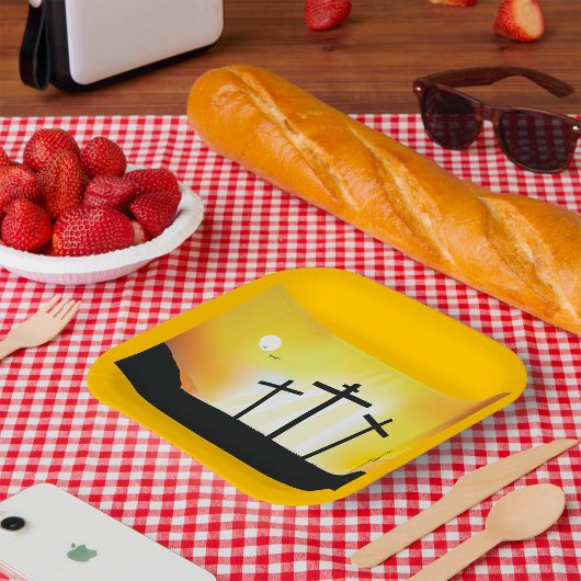 Assiettes En Carton Coucher du soleil Croix religieuse