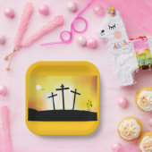 Assiettes En Carton Coucher du soleil Croix religieuse (Fête)