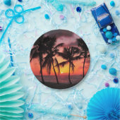 Assiettes En Carton Coucher du soleil sur la plage d'île de paradis (Fête)