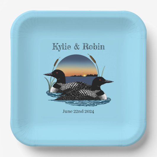 Assiettes En Carton Couchers de soleil bleu sur les huards (Recto)