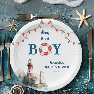 Assiettes En Carton Coucou C'est un Garçon Baby Shower Marin